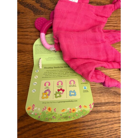 Green Sprouts Organic Cotton Muslin Blankie Teether - Pink 3+ Months - Picture 6 of 7